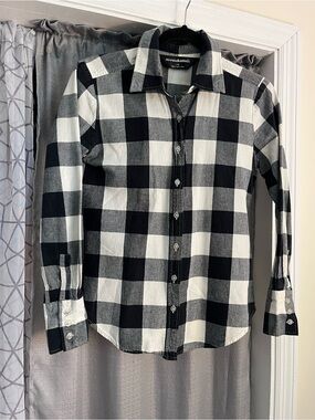 Norma Kamali Black & White Plaid Button-Up Shirt S